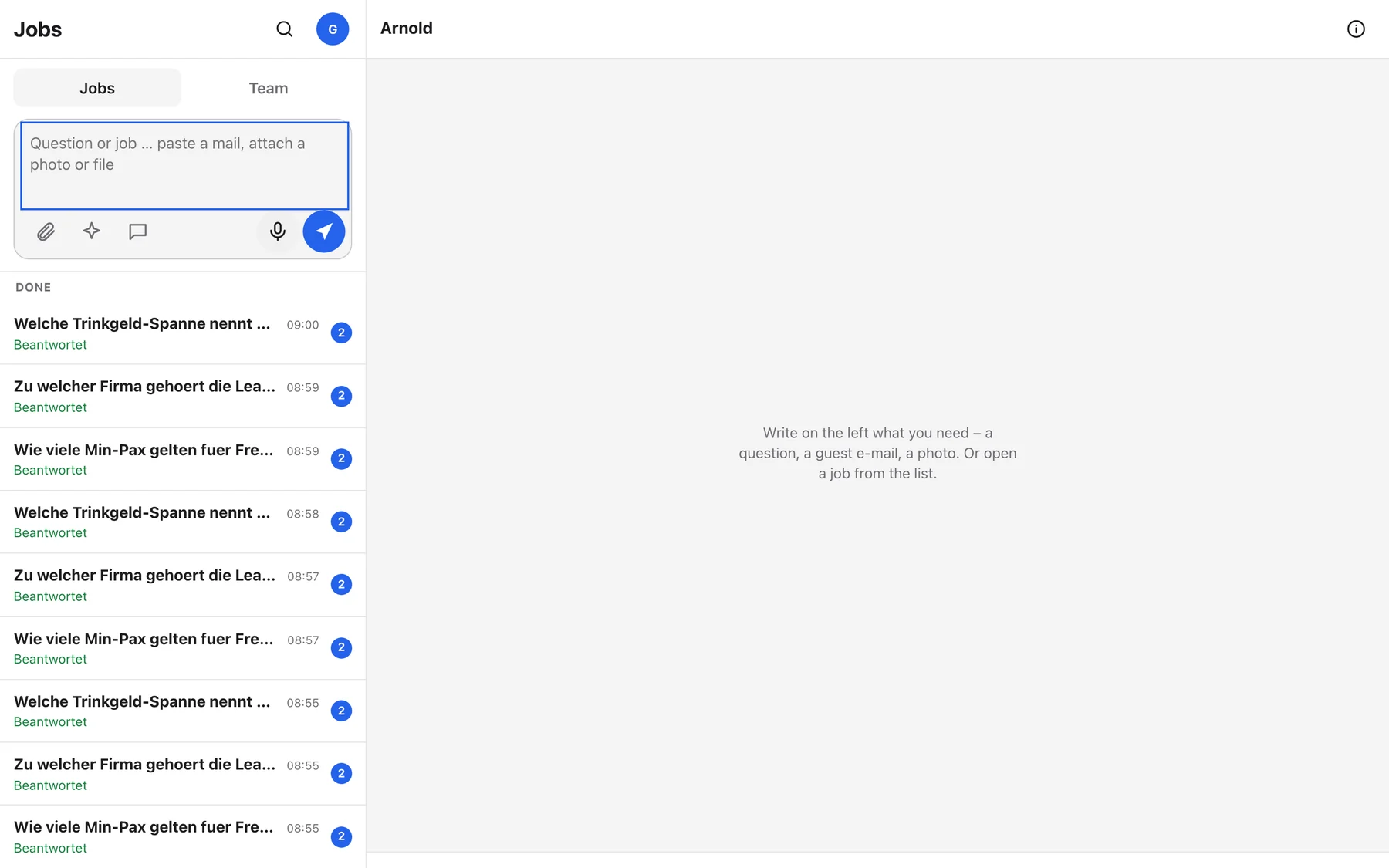 Arnold on a desktop: job list on the left, empty job pane on the right