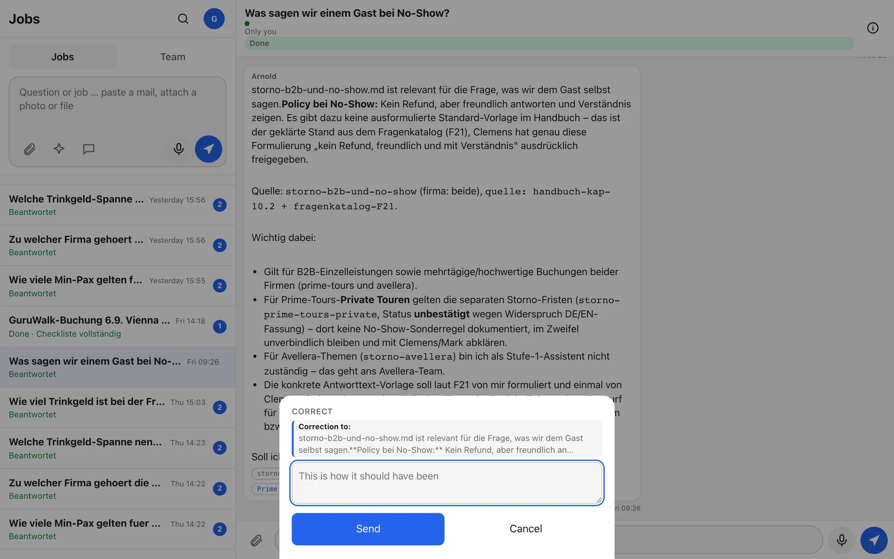 The correction sheet: Correction to, a text field This is how it should have been